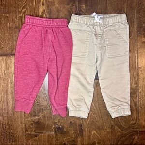 Cat & Jack. 2 Pairs of Boy's Jogger Pants. Size 18 months.  Khaki and Maroon.